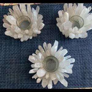 Set of 3 Quartz Crystal Votive Candleholders